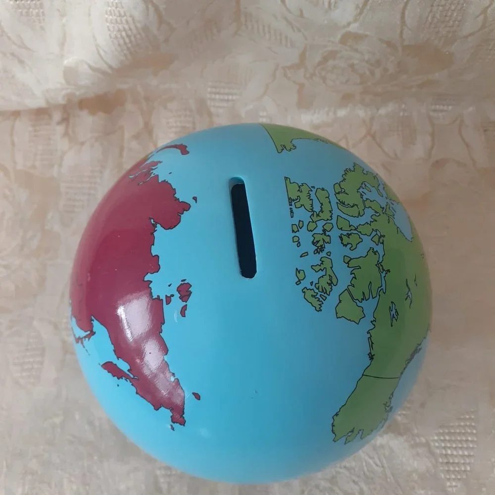 Ceramic Coin Bank World Map Globe - Picture 2 of 5